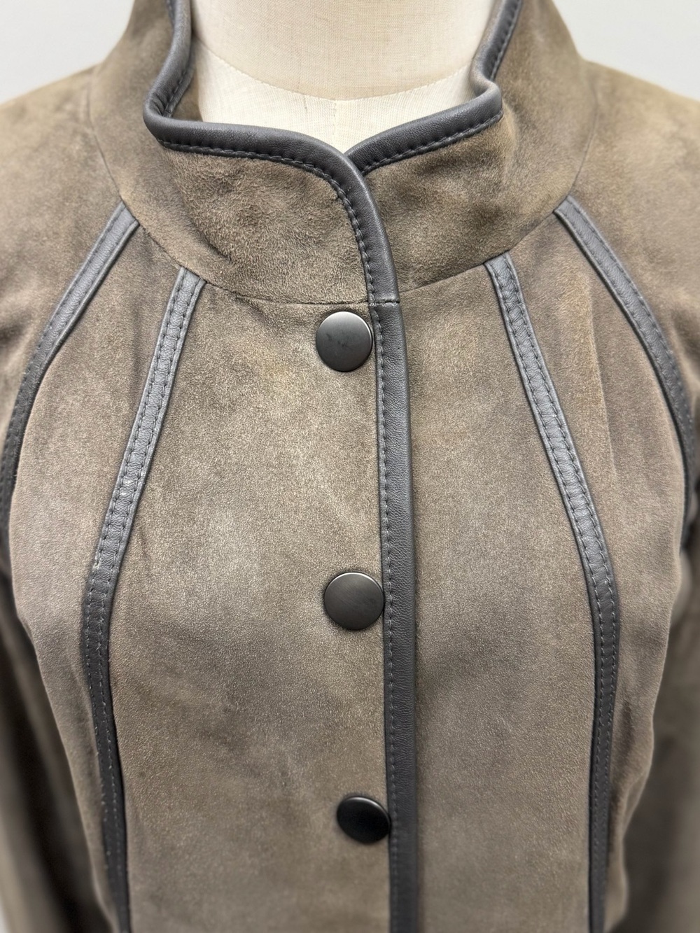 Classiques Entier Atelier 100% Leather Suede Jacket Brown Gray Trim Snap Front M - Picture 3 of 16